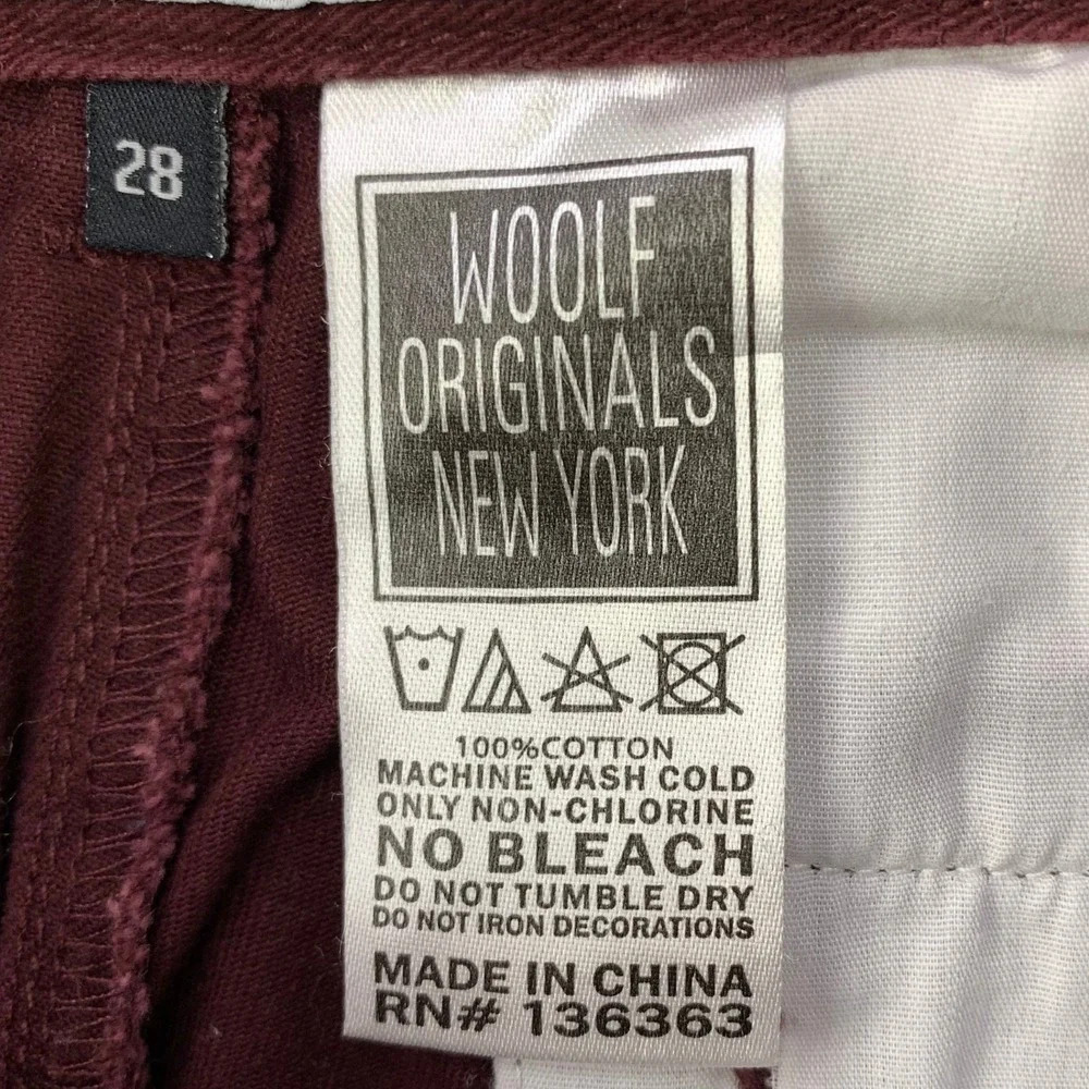 Woolf Originals NY Chinos Mens 28 Burgundy Slim Fit Cotton Twill Trousers WON